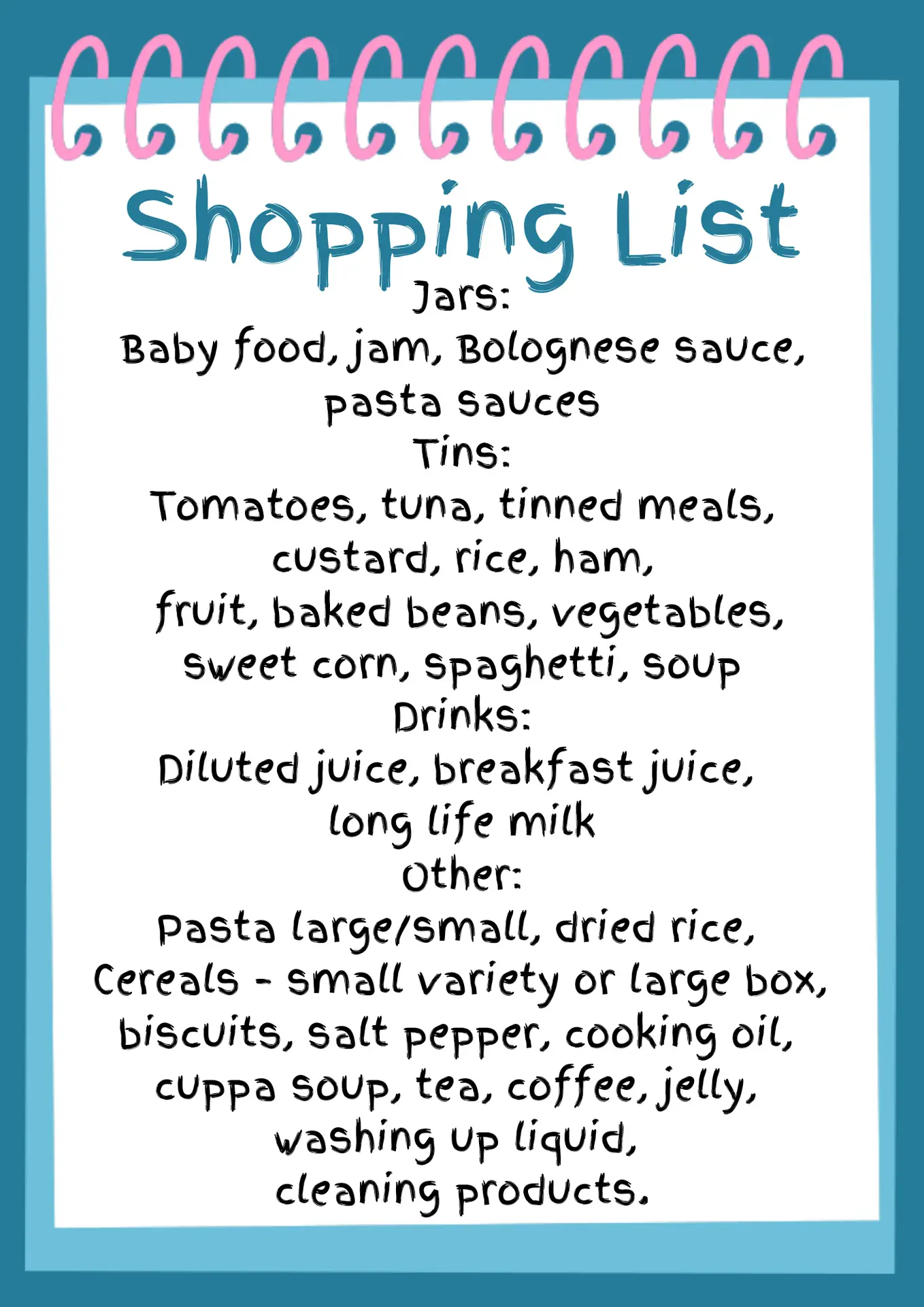 Storehouse shopping list